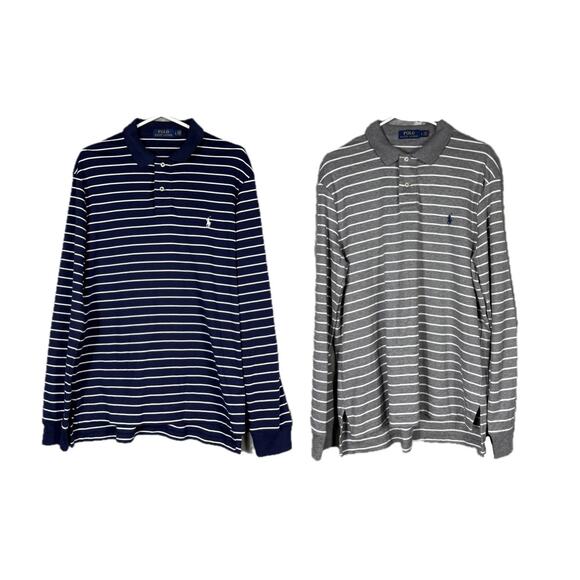 Lot of 2 Polo Ralph Lauren Shirt Mens Large Striped Soft Cotton Collared Stretch - Picture 1 of 12